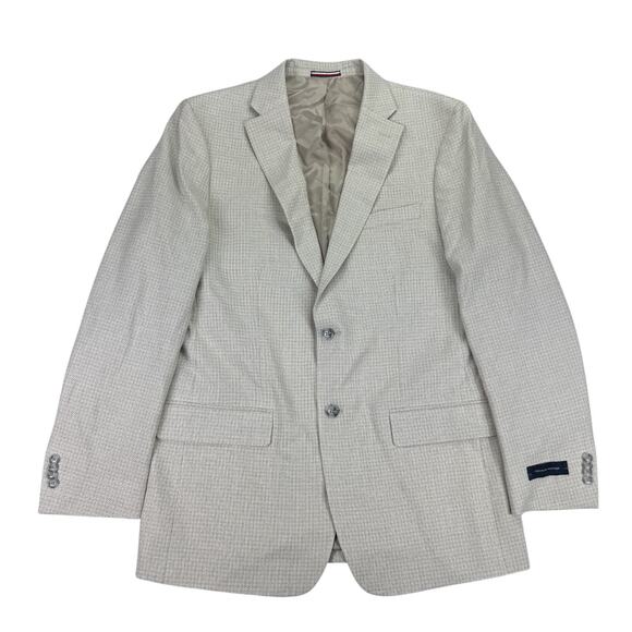 Tommy Hilfiger Mens Conrad Modern Fit Check Sport Coat White Tan 42L - Picture 1 of 5